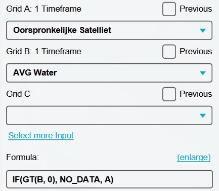 Combination layer settings, for filtering out open water from satellite layer.