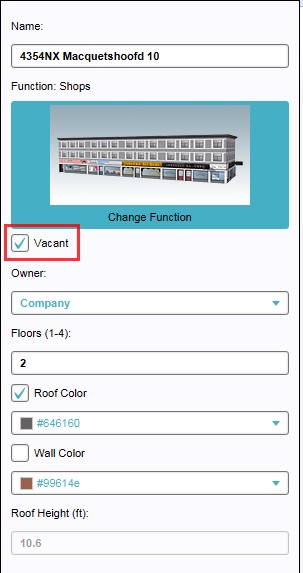 Construction properties on left panel, with Vacant check box marked