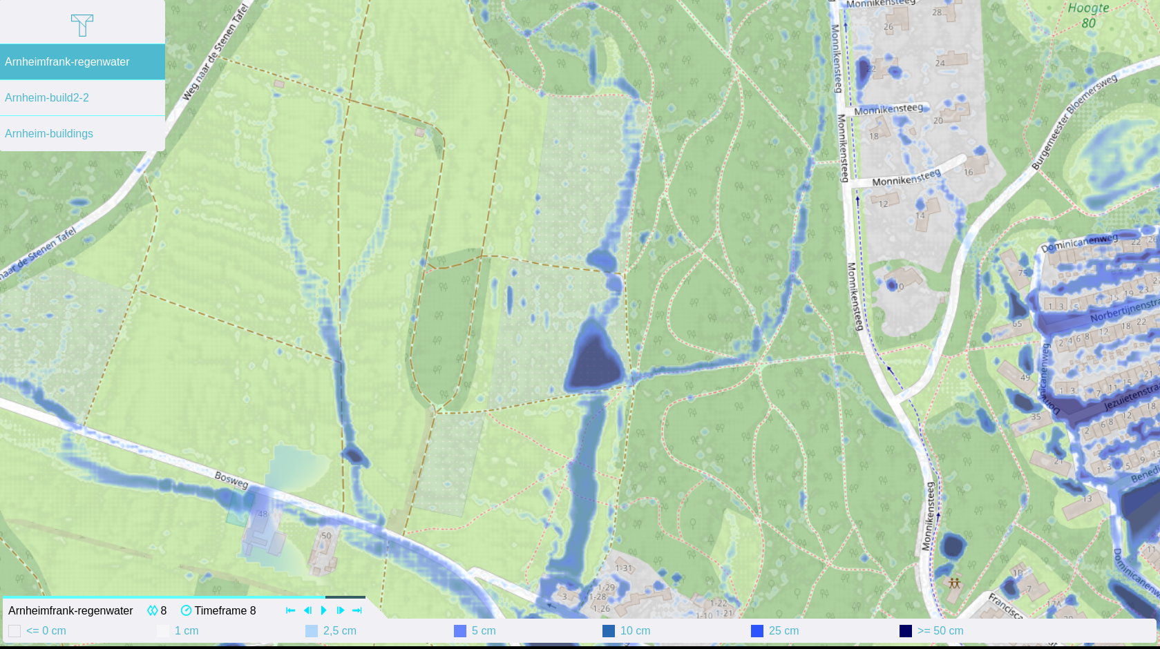 Example of a GeoShare Viewer showing a Water Overlay with multiple timeframes and the option on the left to show two other feature layers.
