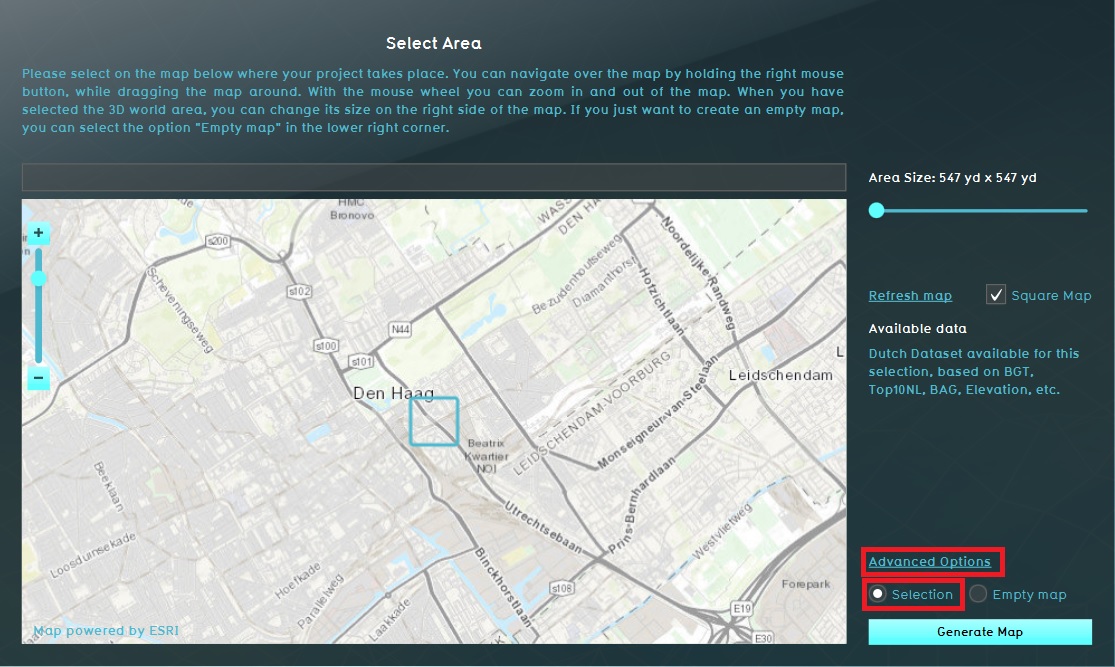 Area properties based on public data pertaining the selection (default)